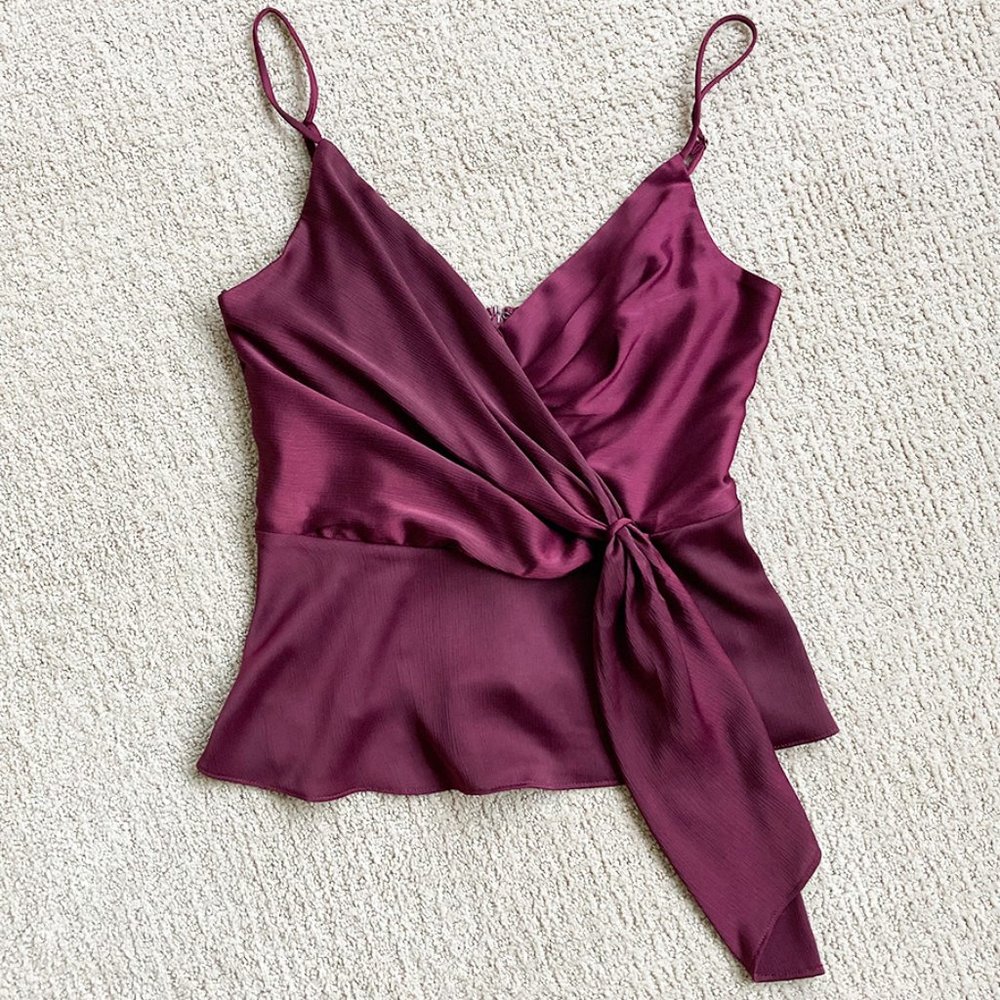 ASTR | Satin Gathered Waist Cami Eggplant